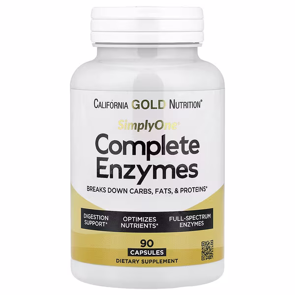 California Gold Nutrition, SimplyOne®, Complete Enzymes with Betaine HCl, Ox Bile Extract, Full-Spectrum Enzymes, and Bromelain, 90 Capsules