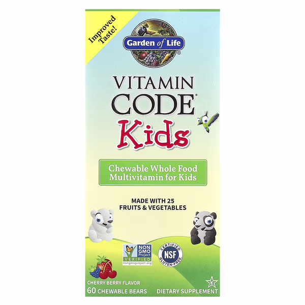 Garden of Life, Vitamin Code® Kids, Chewable Whole Food Multivitamin, Cherry Berry, 60 Chewable Bears