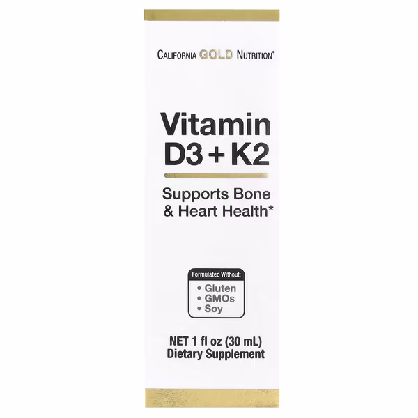 California Gold Nutrition, Vitamin D3 + K2 as MK-4, 25 mcg (1,000 IU), 1 fl oz (30 ml)