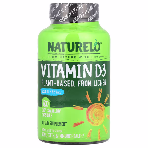 NATURELO, Vitamin D3, 62.5 mcg (2,500 IU), 180 Easy Swallow Capsules
