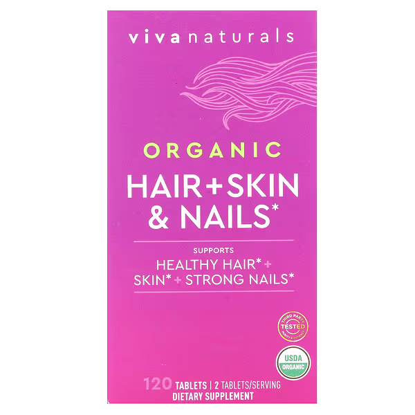 Viva Naturals, Organic Hair + Skin & Nails, 120 Tablets