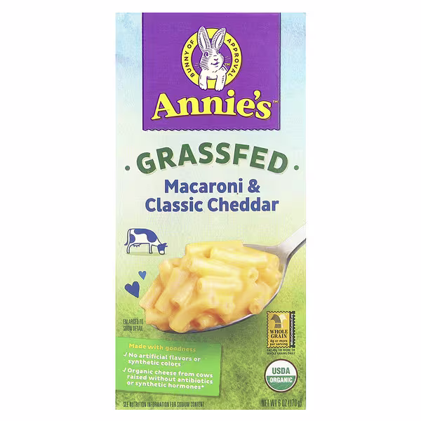 Annie's Homegrown, Grassfed Macaroni & Classic Cheddar, 6 oz (170 g)