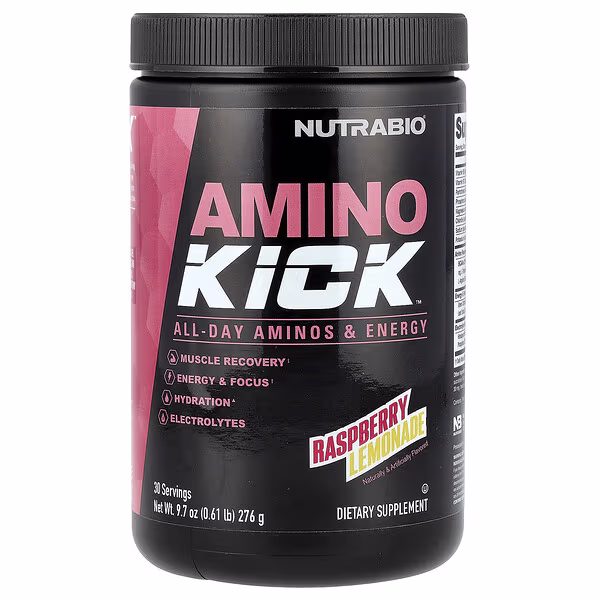 NutraBio, Amino Kick™, Raspberry Lemonade, 9.7 oz (276 g)