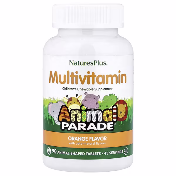 NaturesPlus, Animal Parade, Children's Chewable Multivitamin, Orange, 90 Animal-Shaped Tablets