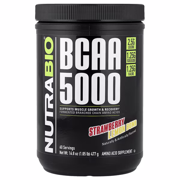 NutraBio, BCAA 5000, Strawberry Lemon Bomb, 1.05 lb (477 g)