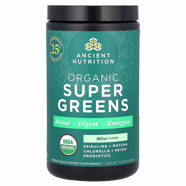 Ancient Nutrition, Organic SuperGreens, Mint, 7.23 oz (205 g)