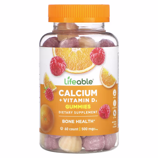 Lifeable, Calcium + Vitamin D3 Gummies, Natural Fruit, 60 Gummies