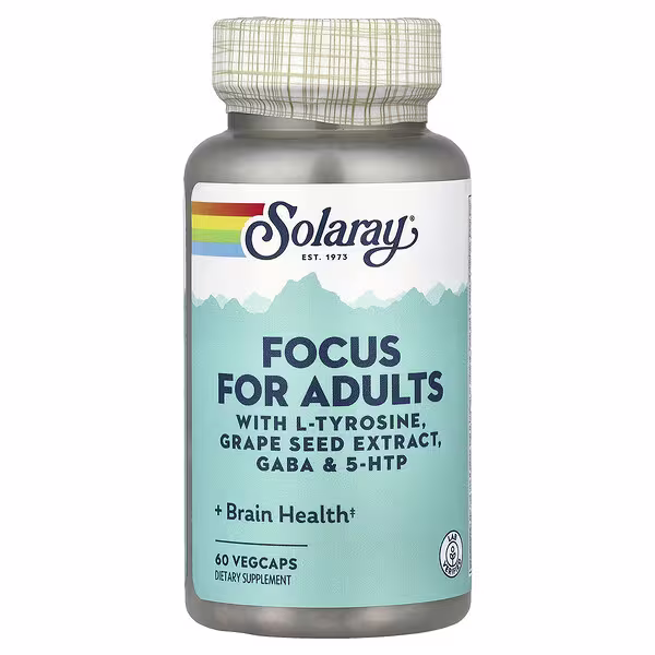 Solaray, Focus For Adults with L-Tyrosine, Grape Seed Extract, Gaba & 5-HTP, 60 VegCaps