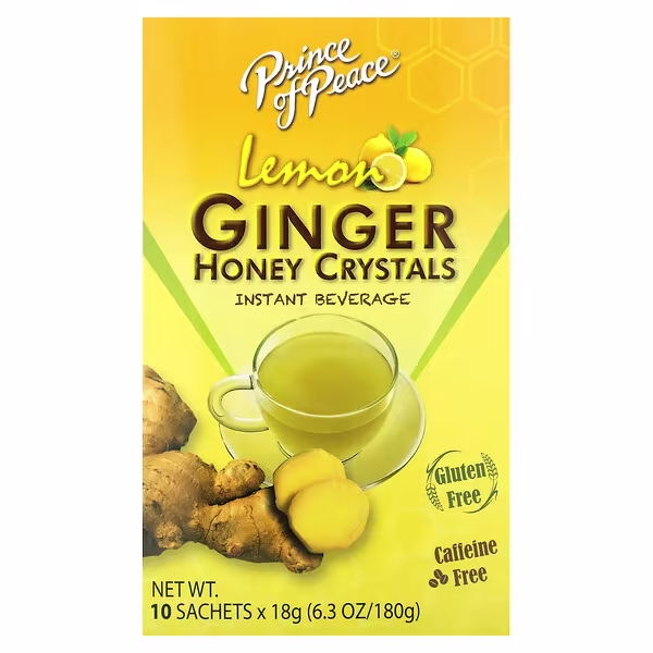 Prince of Peace, Ginger Honey Crystals, Lemon, Caffeine Free, 10 Sachets, 18 g Each