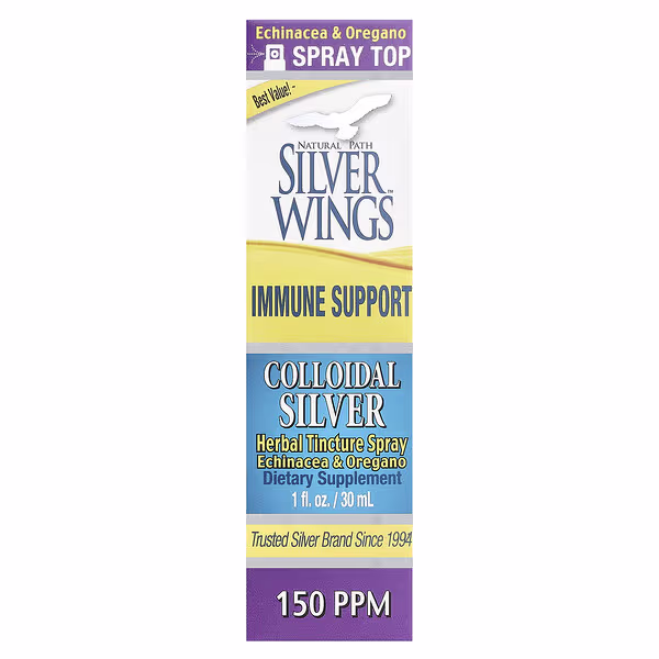Natural Path Silver Wings, Colloidal Silver Herbal Tincture Spray, Echinacea & Oregano, 1 fl oz (30 ml)