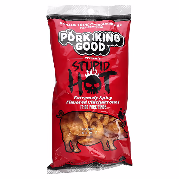 Pork King Good, Flavored Chicharrones, Stupid Hot, Extremely Spicy, 1.75 oz (49.5 g)