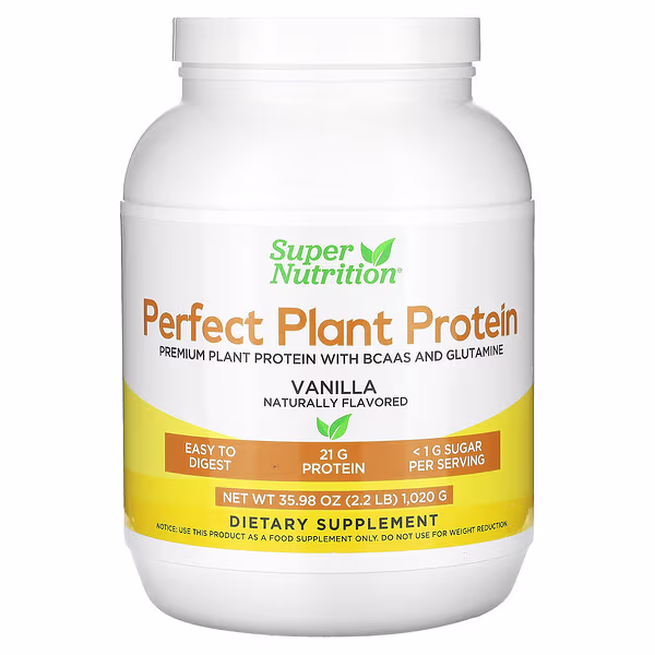 Super Nutrition, Perfect Plant Protein with Pea Protein Isolate, BCAAs, Cranberry Seed, Chia Seed, and Sacha Inchi Seed, Vanilla, 2.2 lbs (1,020 g)