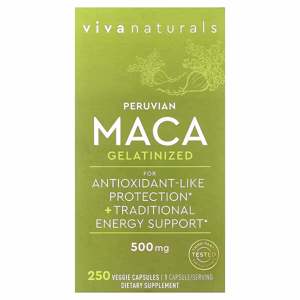 Viva Naturals, Peruvian Maca, Gelatinized, 500 mg, 250 Veggie Capsules