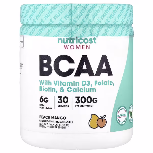 Nutricost, Women, BCAA With Vitamin D3, Folate, Biotin, & Calcium, Peach Mango, 10.7 oz (300 g)