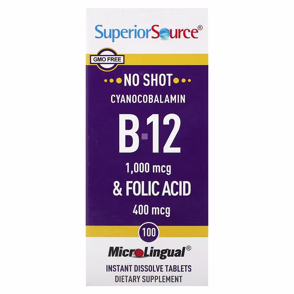 Superior Source, Cyanocobalamin B-12 & Folic Acid, 100 MicroLingual Instant Dissolve Tablets