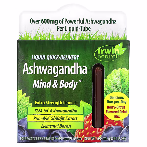 Irwin Naturals, Ashwagandha Mind & Body, Berry-Citrus, 10 Liquid-Tubes, 3.38 fl oz (100 ml)