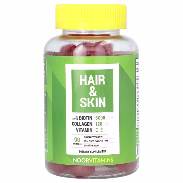 Noor Vitamins, Hair & Skin Gummies, Strawberry , 90 Gummies