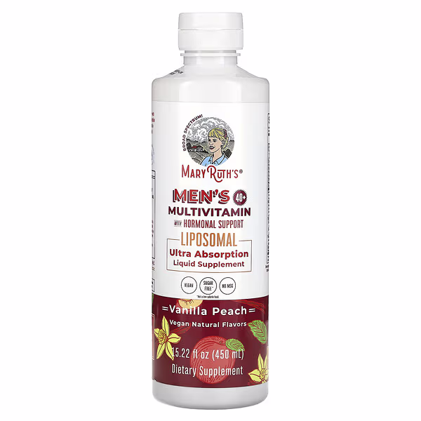 MaryRuth's, Men´s 40+ Multivitamin with Hormonal Support, Vanilla Peach, 15.22 fl oz (450 ml)