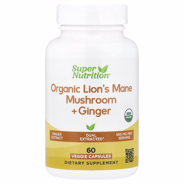 Super Nutrition, Organic Lion's Mane Mushroom + Ginger, 60 Veggie Capsules