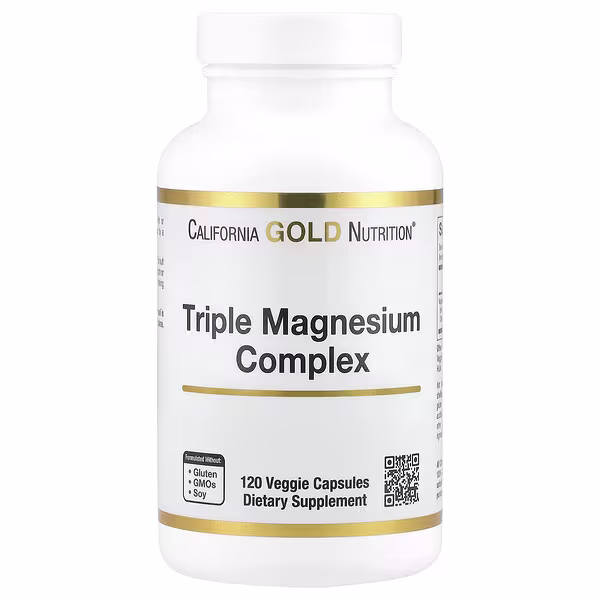 California Gold Nutrition, Triple Magnesium Complex, Malate, Citrate & Bisglycinate Chelate, 120 Veggie Capsules (105 mg per Capsule)