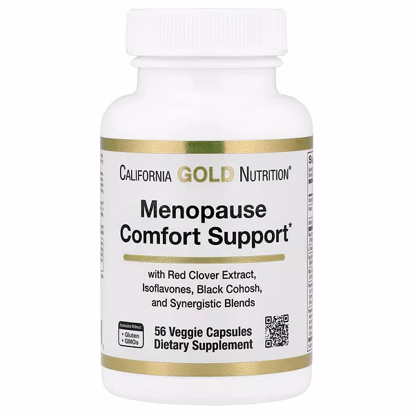 California Gold Nutrition, Menopause Comfort Support with Folate, Red Clover Extract, Vitamin B12, and Soy Germ Extract, 56 Veggie Capsules