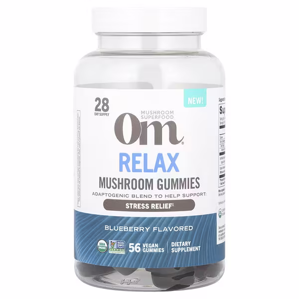 Om Mushrooms, Relax Mushroom Gummies, Blueberry , 56 Vegan Gummies