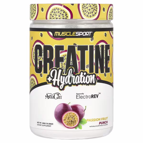 MuscleSport, Creatine + Hydration, Passion Fruit Punch, 10.58 oz (300 g)