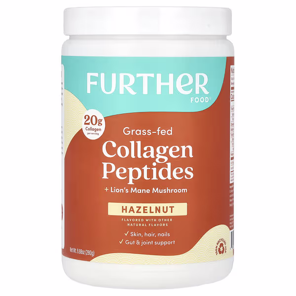 Further Food, Grass-Fed Collagen Peptides + Lion's Mane Mushroom, Hazelnut, 9.88 oz (280 g)