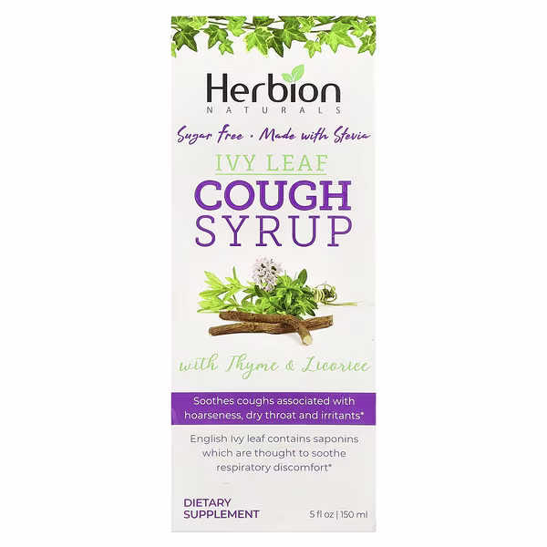 Herbion Naturals, Naturals, Ivy Leaf Cough Syrup With Thyme & Licorice, Sugar Free, 5 fl oz (150 ml)