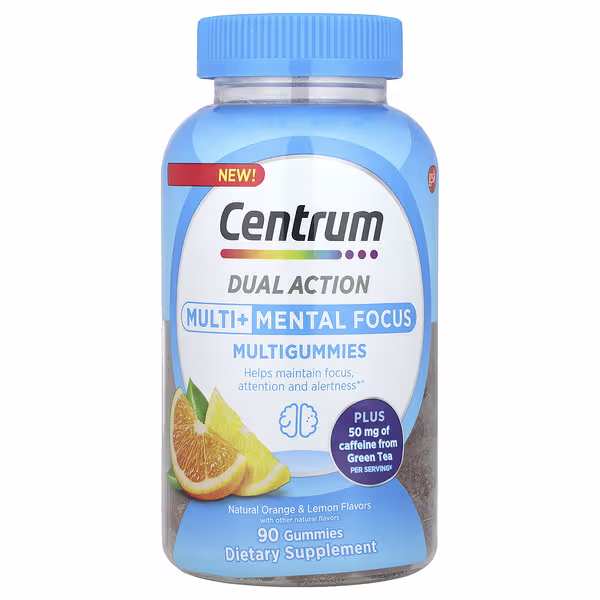 Centrum, Dual Action Multi + Mental Focus Multigummies, Natural Orange & Lemon, 90 Gummies