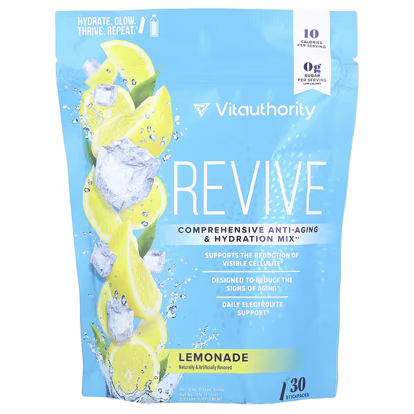 Vitauthority, Revive, Comprehensive Anti-Aging Hydration Mix, Lemonade, 30 Sticks, 0.13 oz (3.9 g) Each