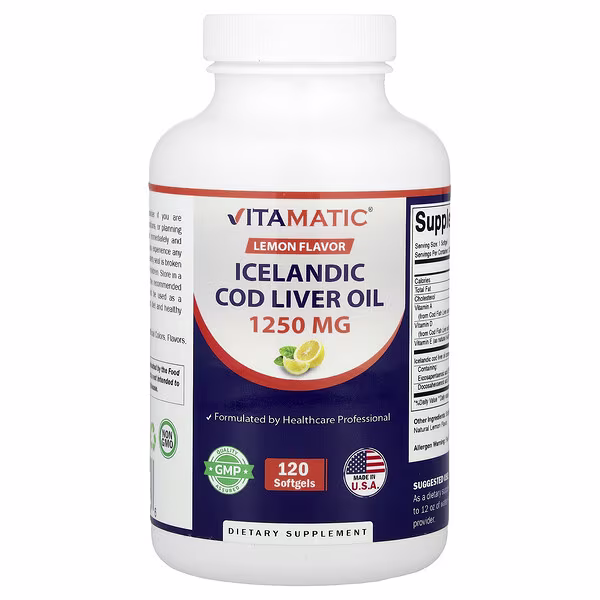 Vitamatic, Icelandic Cod Liver Oil, Lemon, 120 Softgels