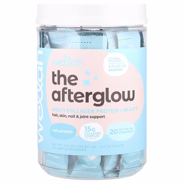 Wellah, The Afterglow, Multi Collagen Protein + Beauty, Unflavored, 20 Stick Packs, 0.6 oz (16.2 g) Each
