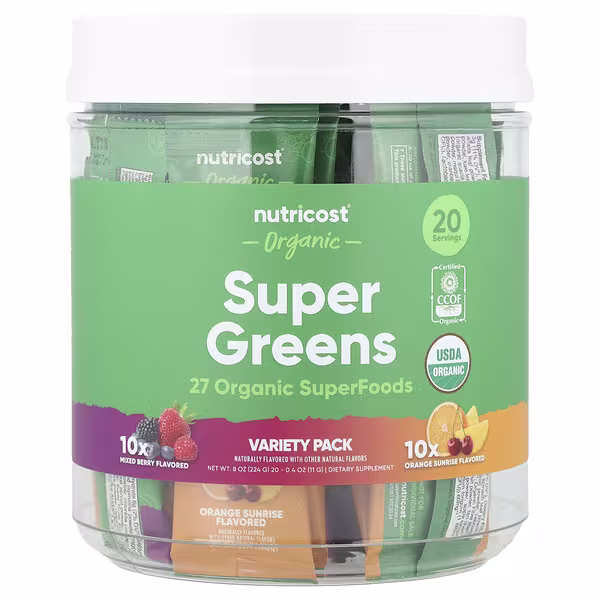 Nutricost, Organic Super Greens, Variety Pack, 20 Packets, 0.4 oz (11 g) Each