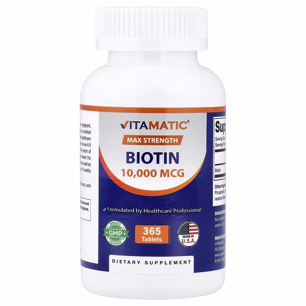 Vitamatic, Biotin, Max Strength, 10,000 mcg, 365 Tablets
