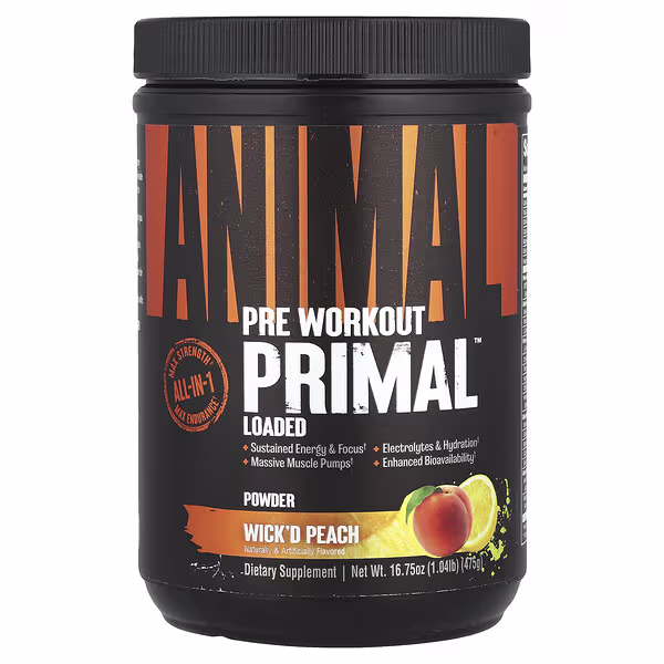 Animal, Pre Workout Primal™ Powder, Wick'd Peach, 1.04 lb (475 g)