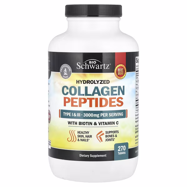 BioSchwartz, Hydrolyzed Collagen Peptides with Biotin and Vitamin C, 270 Tablets