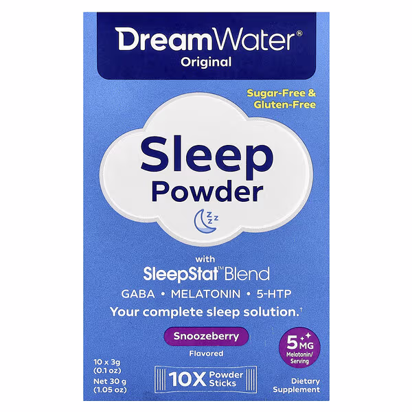 Dream Water, Original Sleep Powder with SleepStat™ Blend, Snoozeberry, 10 Stick Packs, 0.1 oz (3 g) Each