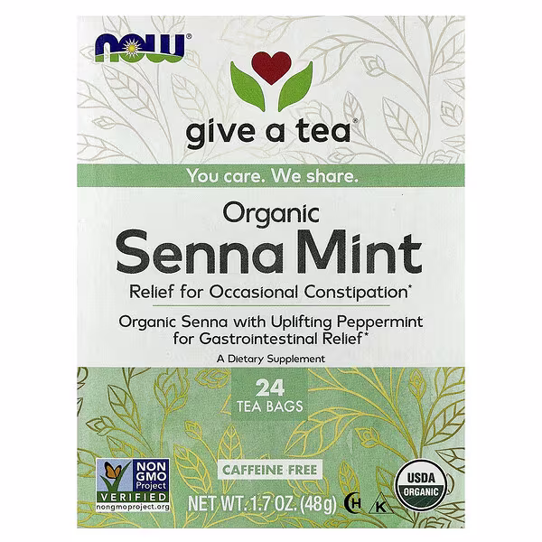 NOW Foods, Organic Senna Mint Tea, Caffeine Free, 24 Tea Bags, 1.7 oz (48 g)