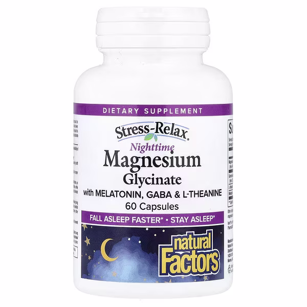 Natural Factors, Stess-Relax®, Nighttime Magnesium Glycinate With Melatonin, GABA & L-Theanine, 60 Capsules