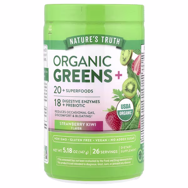 Nature's Truth, Organic Greens+, Strawberry Kiwi, 5.18 oz (147 g)