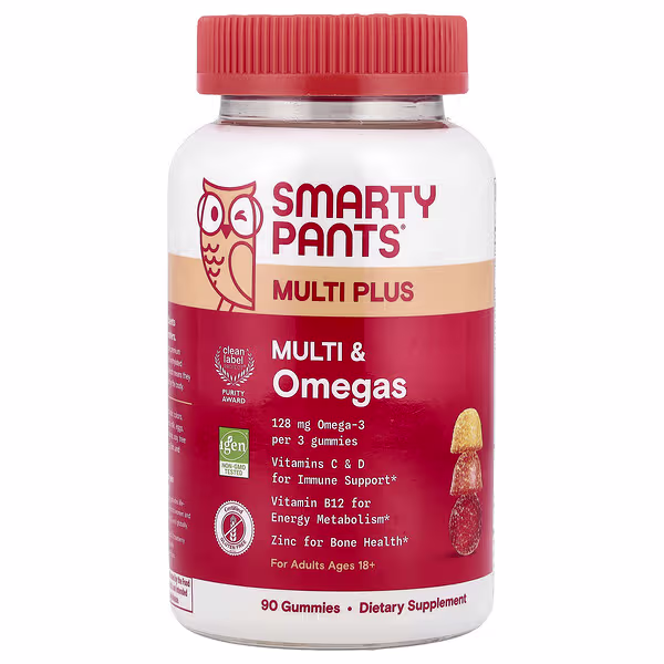 SmartyPants, Multi Plus, Multi & Omegas Gummies, Lemon, Orange & Strawberry Banana, 90 Gummies