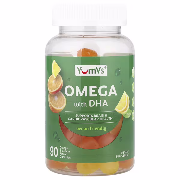 YumVs, Omega With DHA Gummies, Orange & Lemon, 90 Gummies