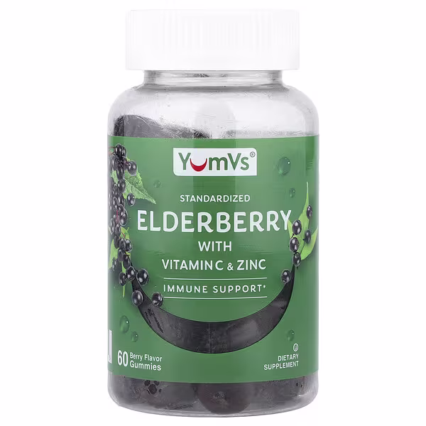YumVs, Elderberry With Vitamin C & Zinc Gummies, Berry, 60 Gummies