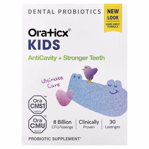 Oraticx, Kids, Dental Probiotics, AntiCavity + Stronger Teeth, Yogurt , 30 Lozenges