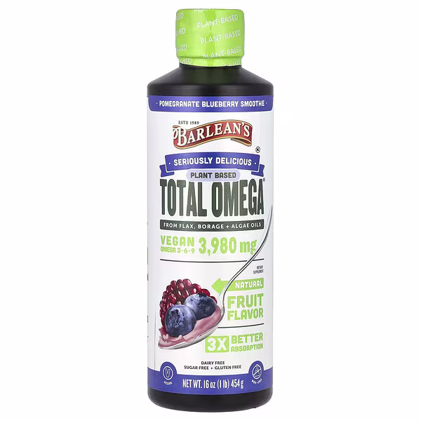 Barlean's, Plant Based Total Omega 3 · 6 · 9, Pomegranate Blueberry Smoothie, 3,980 mg, 16 oz (454 g)