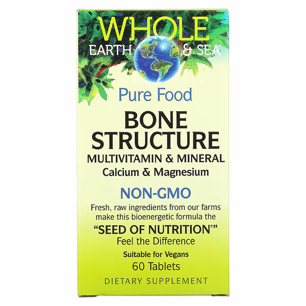 Natural Factors, Whole Earth & Sea, Bone Structure Multivitamin & Mineral, Calcium & Magnesium, 60 Tablets