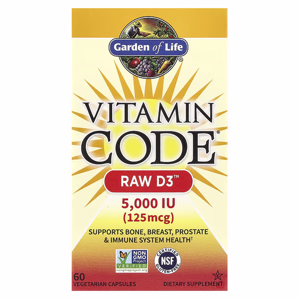 Garden of Life, Vitamin Code®, RAW D3™, 125 mcg (5,000 IU), 60 Vegetarian Capsules