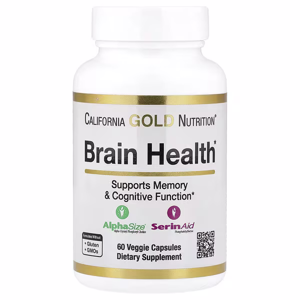 California Gold Nutrition, Brain Health with Alpha-Glycerophosphorylcholine, Calcium, Phosphorus and Phosphatidylserine, 60 Veggie Capsules