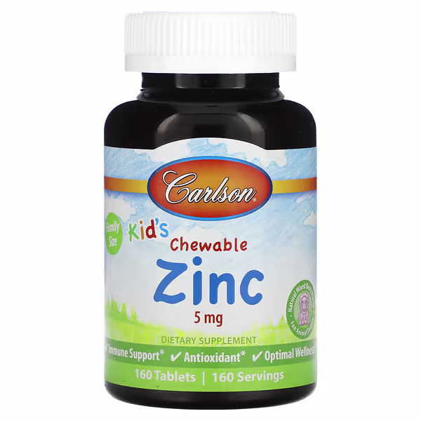 Carlson, Kid's Chewable Zinc, Natural Mixed Berry, 5 mg, 160 Tablets
